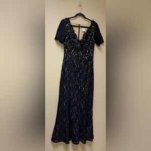 May Queen Navy Lace Short-Sleeve Maxi Gown
